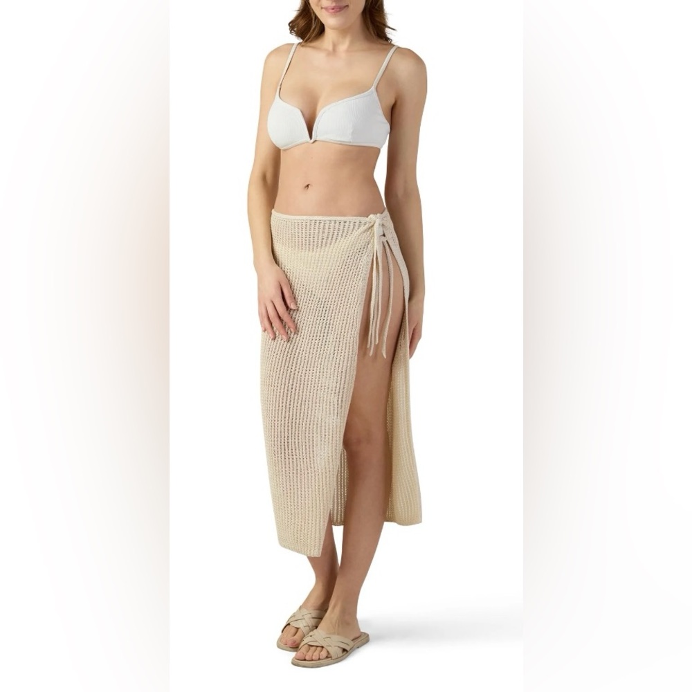 NWT Elegant Cream Knit Swim Cover-Up open sarong